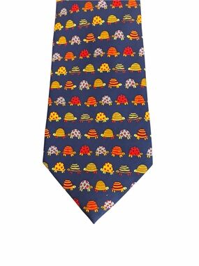 Alynn Mens Box Turtles Silk Necktie Navy Blue Animal Print Novelty Tie 1979
